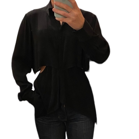 Tanya Taylor 100% silk black button down blouse. Size 2 - Picture 1 of 13